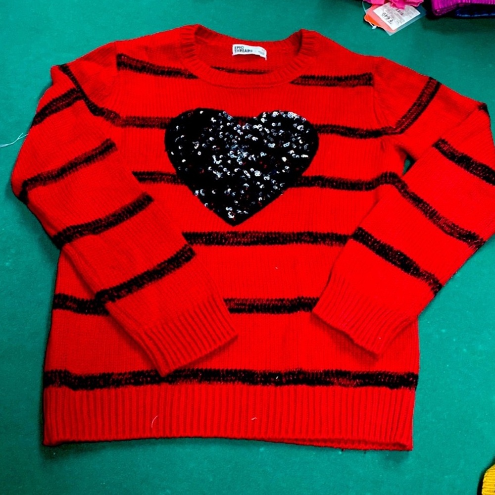 Epic Threads Red & Black Striped Heart Sweater